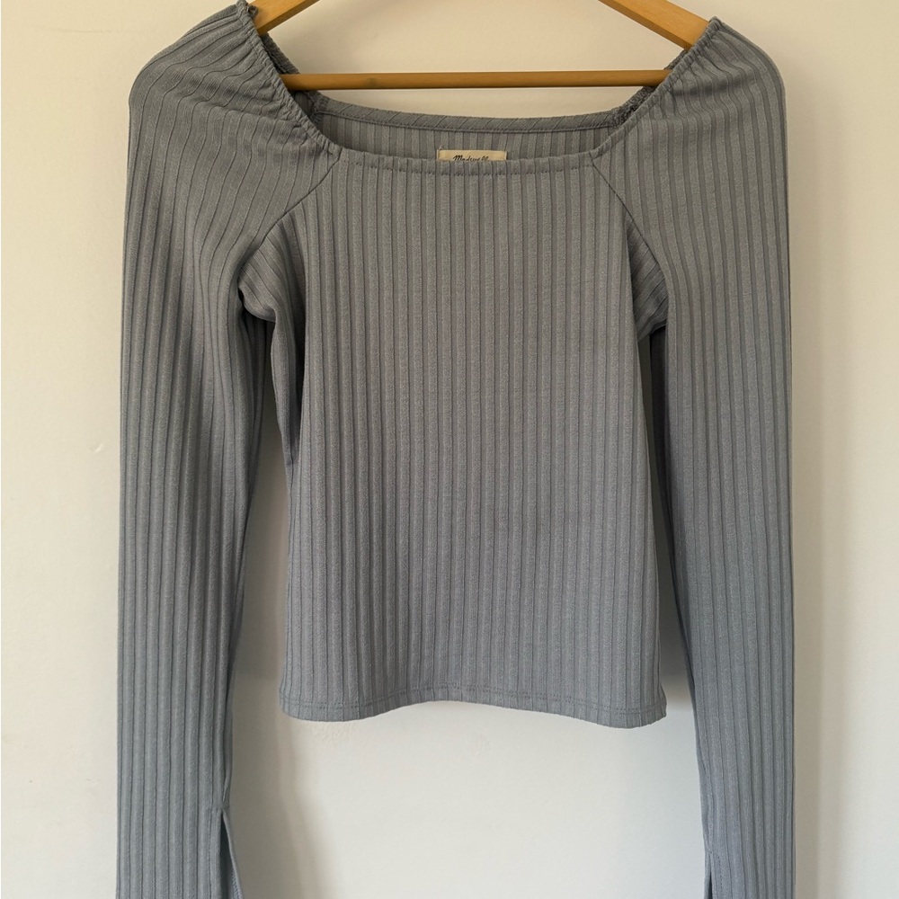 Light Blue Madewell Bell Sleeve Ribbed Women's Top